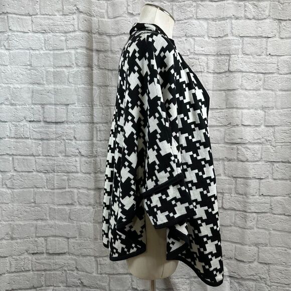 Kasper Separates Women's Large Poncho Short Sleeve Cardigan Houndstooth Casual - Picture 6 of 11